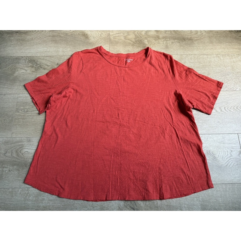 EUC Eileen Fisher short sleeve 100% organic cotton‎ t-shirt coral red orange 1X